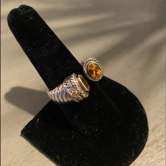Bali Jewelry - Bali Design Sterling/18k Citrine Cable Cuff Ring. Size 8